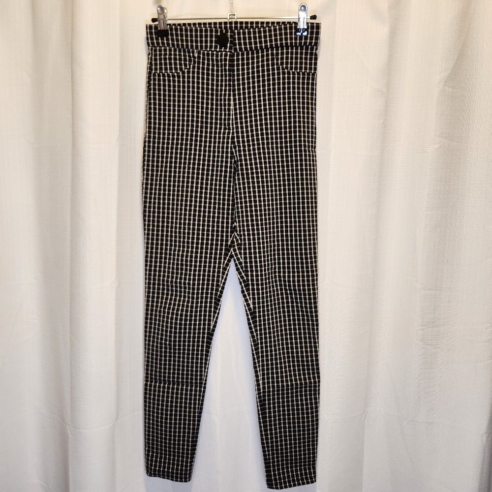 Zara Black White Checkered Plaid Hi-Rise Flat Front Trouser Leggings Pant Size S - Picture 3 of 7